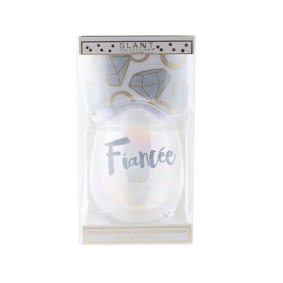 Fiancee Metallic 20 ounce Stemless Wine Glass and Eye Mask Set! New! For brides! - Picture 3 of 5